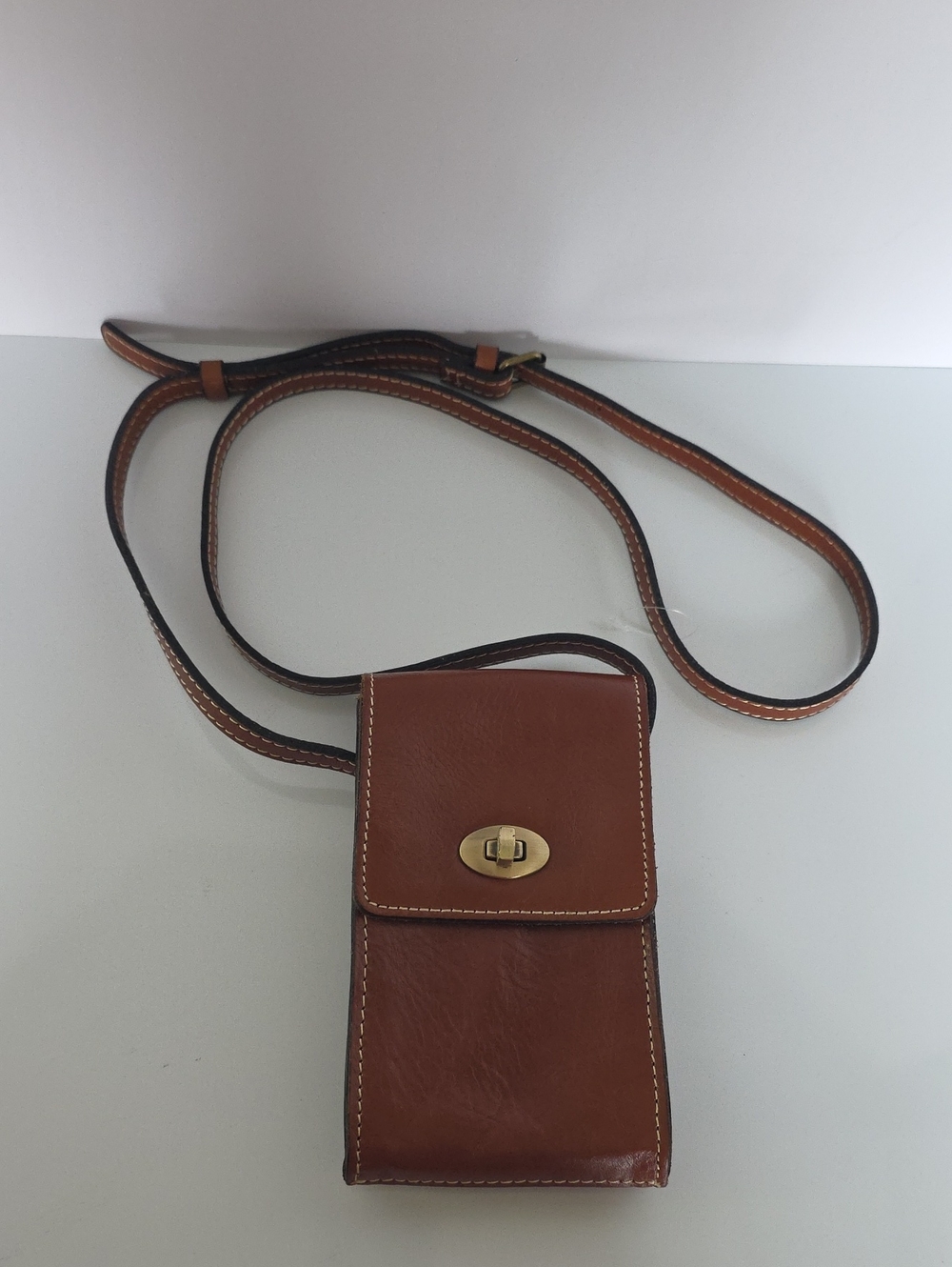 Patricia Nash Cognac Brown Leather Crossbody Phone Pouch